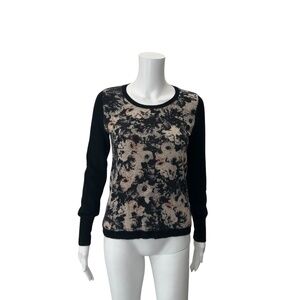White+Warren Black & Tan Floral Cashmere Sweater Size XS